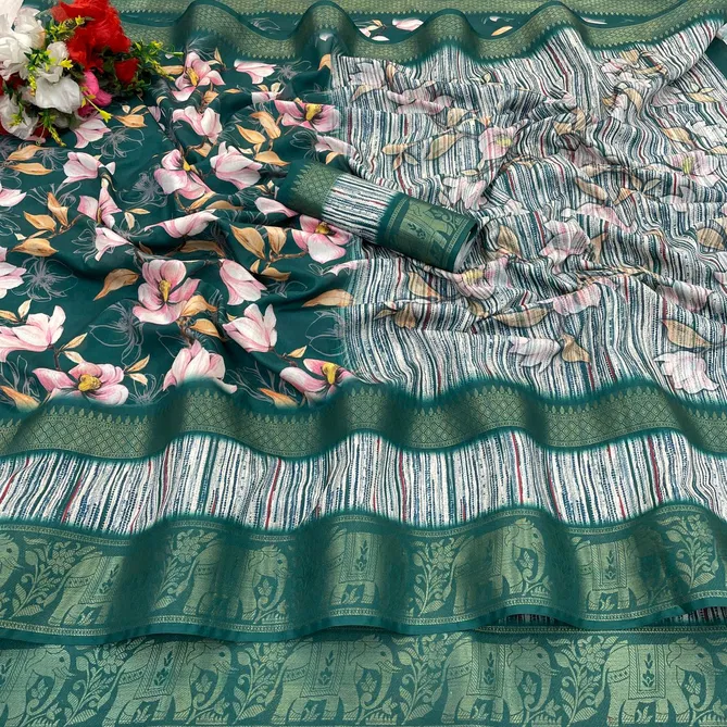 DF 65 Kalamkari Dola Silk Kanchipuram Border Designer Sarees Suppliers In India